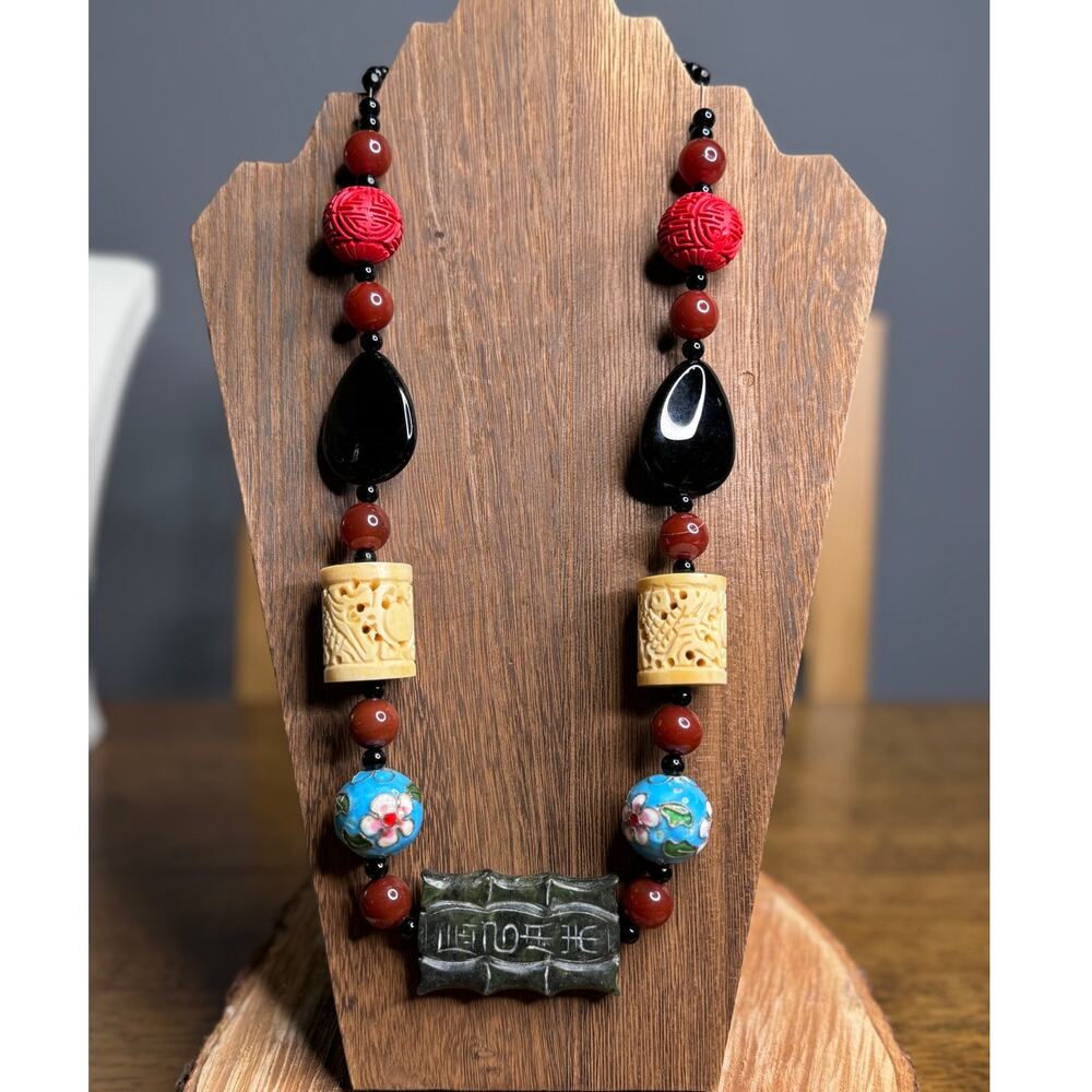 Natural Mixed Bead Chinese Statement Necklace.